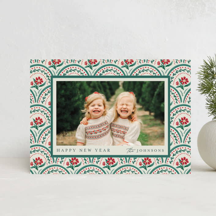 "Tapestry Holiday" - Holiday Cards in Emerald by Chris Griffith - Front