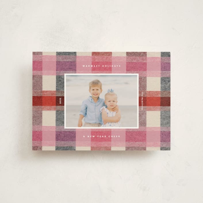 "cozy checked plaid" - Holiday Cards in Cranberry by Carrie Moradi - Front