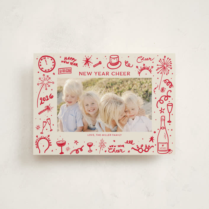 "New Year Cheer Doodles" - Holiday Cards in Holly Berry by Erika Firm - Front