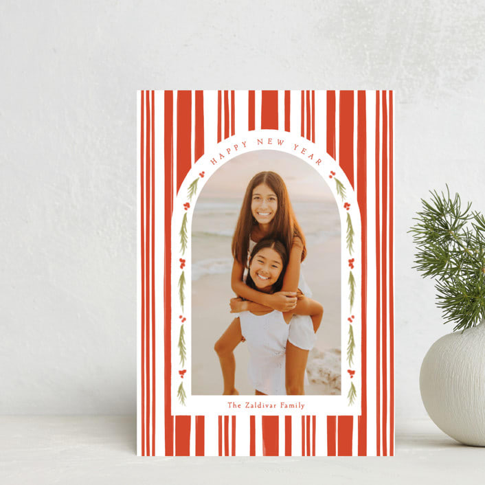 "Peppermint Stripe" - Holiday Cards in Peppermint by Robert and Stella - Front