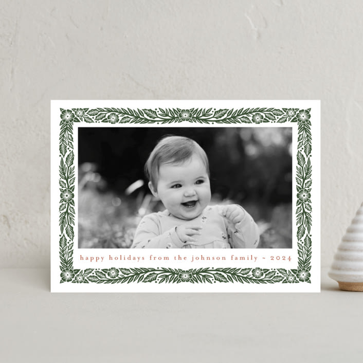 "Simple Floral Frame" - Holiday Cards in Pine Needle by Katharine Watson - Front