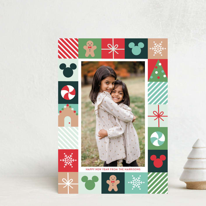 "Disney's Mickey Mouse Holiday Border" - Holiday Cards in Teal by Annie Holmquist - Front