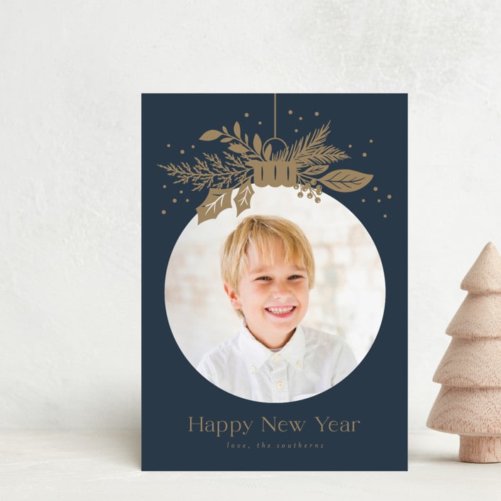 "Ornament Greenery" - Holiday Cards in Night by Erin German - Front