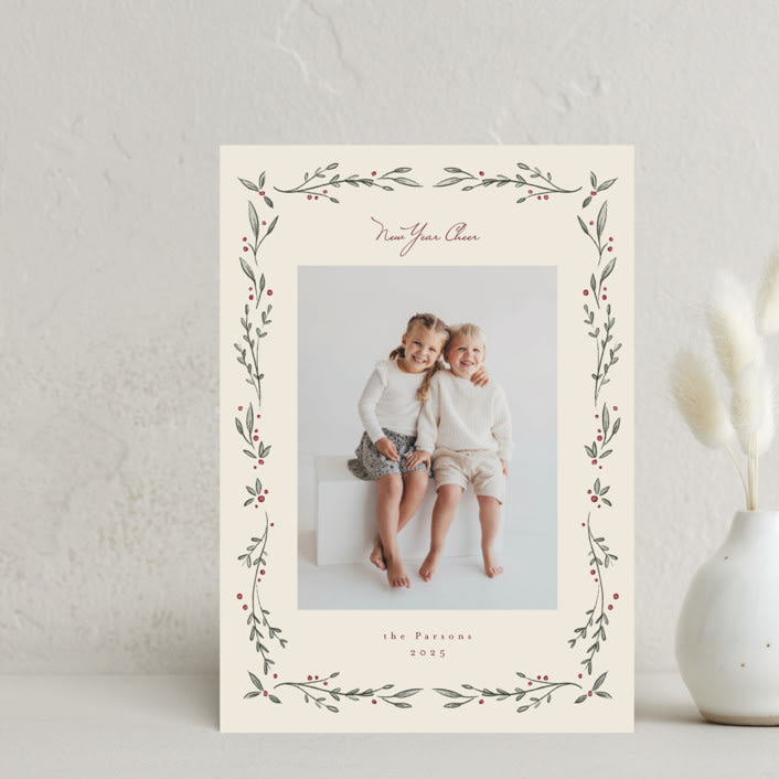 "Leafy Border" - Holiday Cards in Vanilla by Emily Sabol Goss - Front