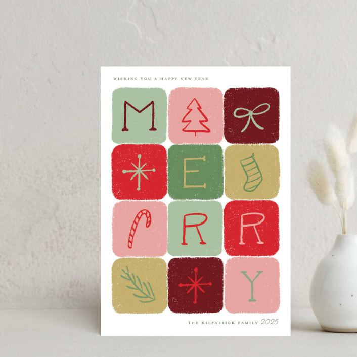 "Merry Colorblock" - Holiday Cards in Candied Apple by Kat Roberts - Front
