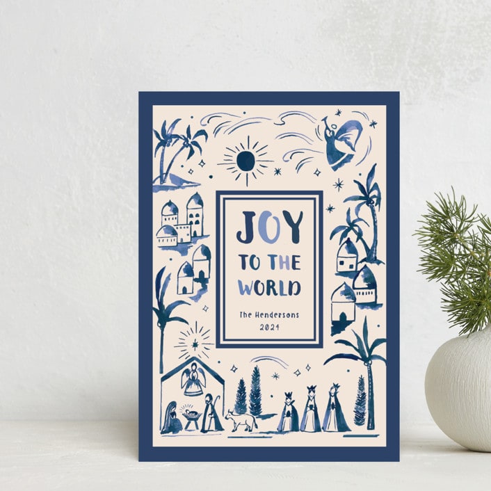 "Painted Nativity" - Holiday Cards in Blue Jay by Teju Reval - Front