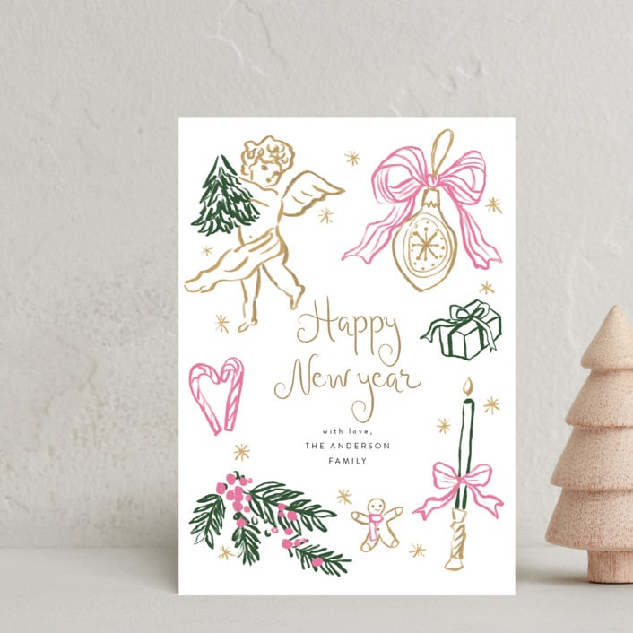 "Holidays ink doodles" - Holiday Cards in Melon by Cass Loh - Front