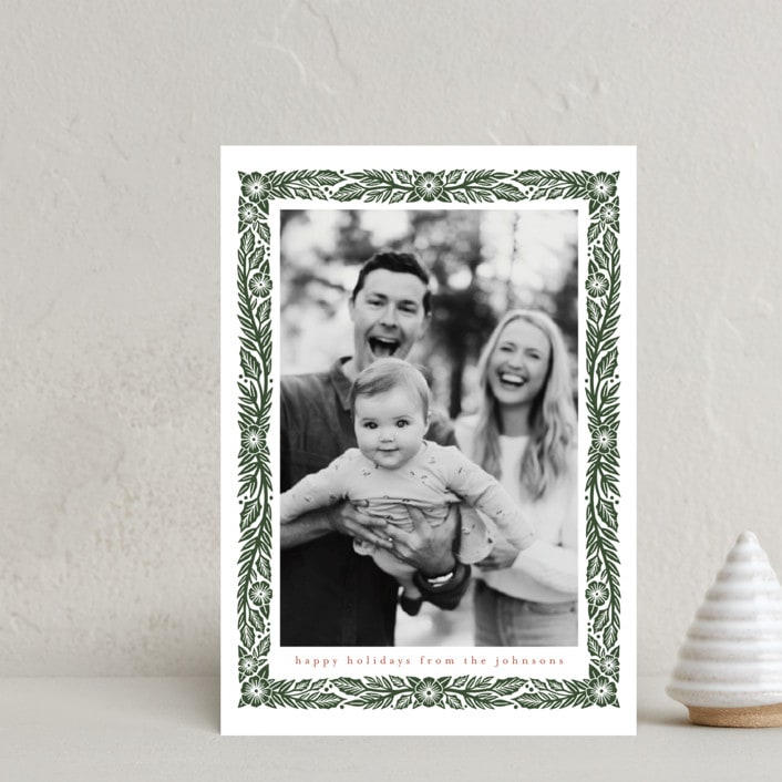 "Simple Floral Frame" - Holiday Cards in Pine Needle by Katharine Watson - Front