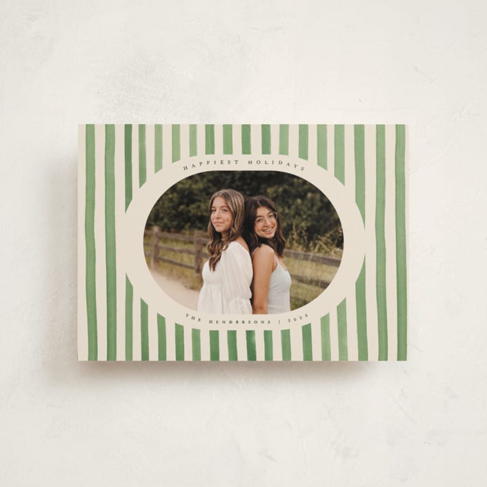 "Vintage Stripes" - Holiday Cards in Evergreen by Teju Reval - Front