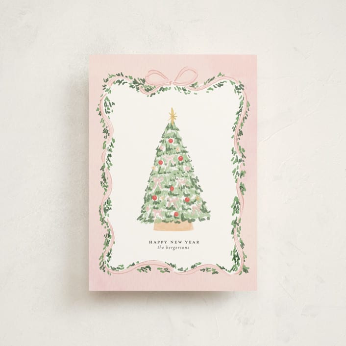 "Vintage Bow Tree" - Holiday Cards in Blush by Itsy Belle Studio - Front