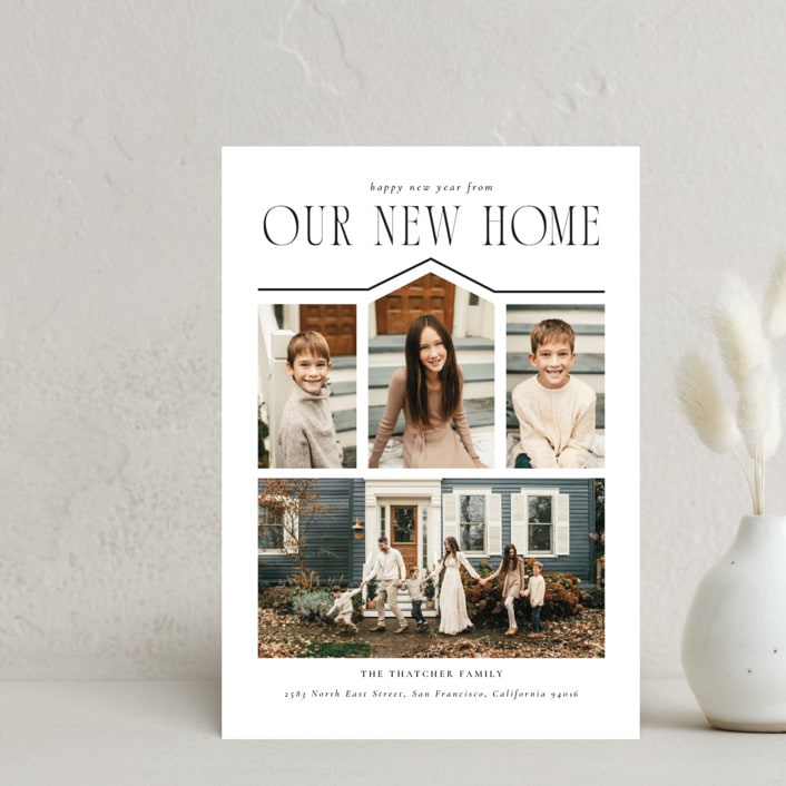"We Moved" - Holiday Cards in Snow by Angela Garrick - Front