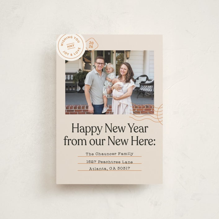 "New Here" - Holiday Cards in Champagne by Shari Margolin - Front