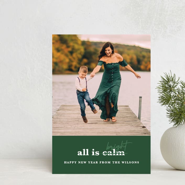 "Bright Edit" - Holiday Cards in Evergreen by Corie Page - Front