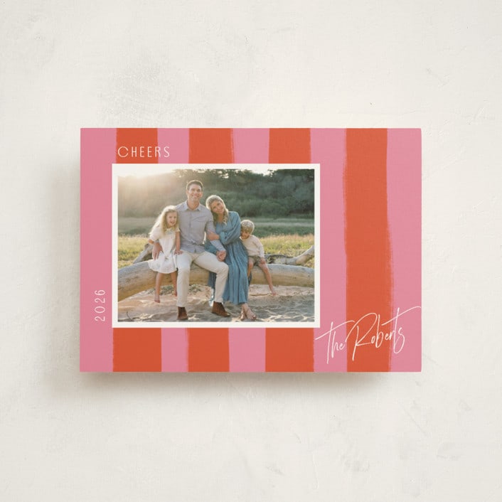 "Painted Stripes" - Holiday Cards in Blood Orange by Cindy Reynolds - Front