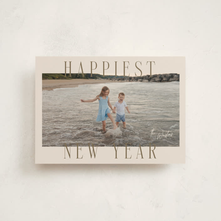 "Headlines" - Holiday Cards in Champagne by Ekko Studio - Front