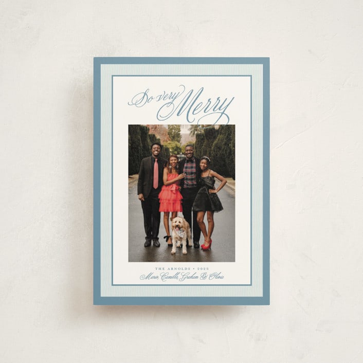 "Merry Striped Frame" - Holiday Cards in Frost by Alston Foster - Front