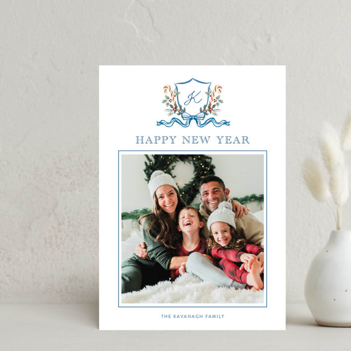 "Family Crest" - Holiday Cards in Blue Spruce by Cass Loh - Front