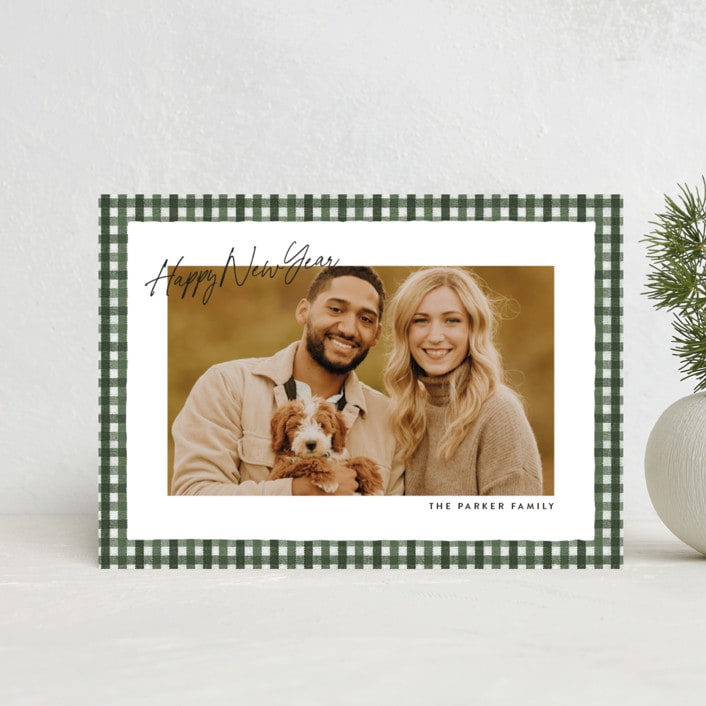 "Tattersall" - Holiday Cards in Evergreen by Ekko Studio - Front