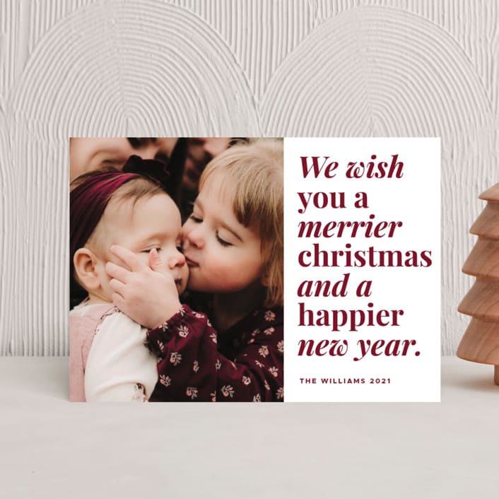 "Merrier Days Ahead" - Holiday Cards in Cherry by Playground Prints - Front