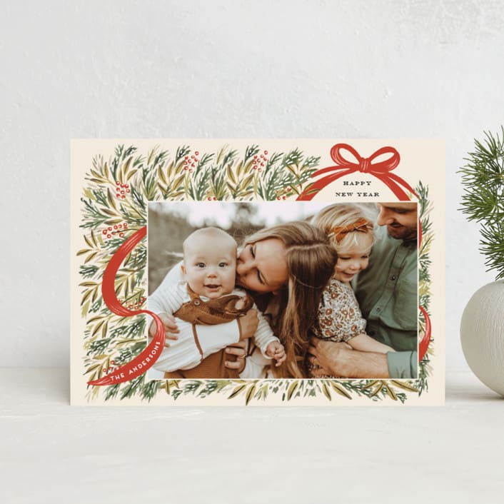 "Red Ribbon" - Holiday Cards in Ivory by iamtanya - Front