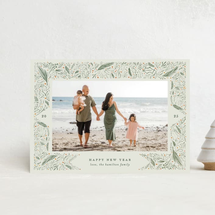 "Winter Greenery" - Holiday Cards in Sage by Amy Payne - Front