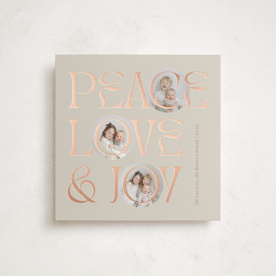 "Peace Love & Joy" - Holiday Cards in Toffee by Carolyn Kach - Front