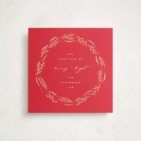 "Wrapped Wreath" - Holiday Cards in Poinsettia by Amy Kross - Front