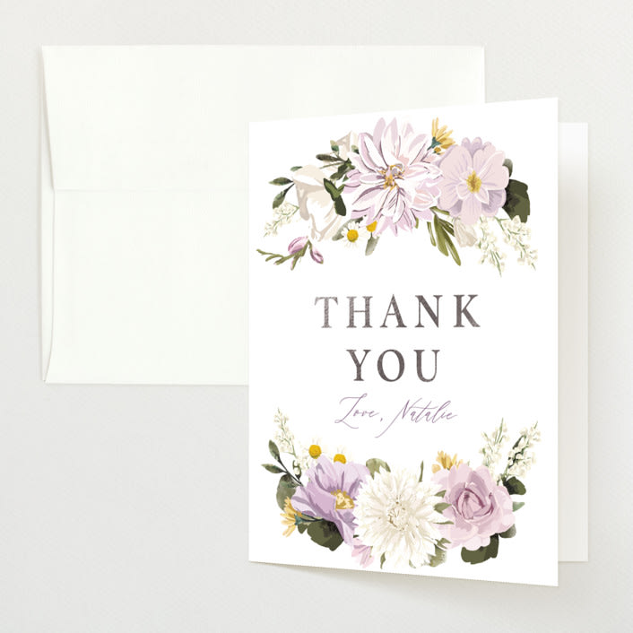 "Floral Wisp" - Baby Shower Thank You Cards in Lavender by Susan Moyal - Front
