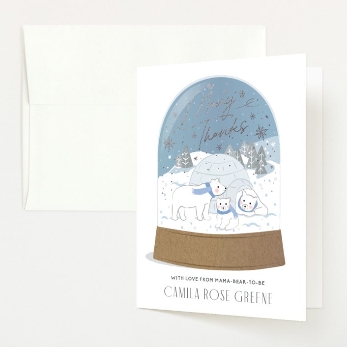 "Winter Bears" - Baby Shower Thank You Cards in Sparkle by Jennifer Lew - Front