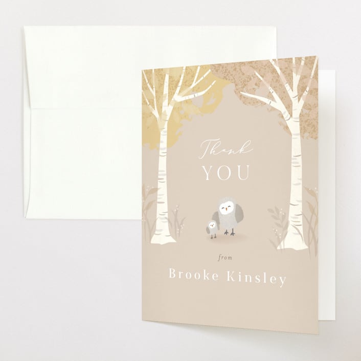 "Little owlet" - Baby Shower Thank You Cards in Almond by Jennifer Wick - Front