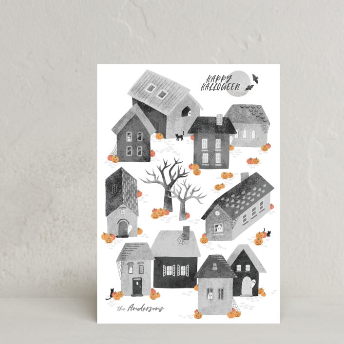 "Pumpkin Village" - Halloween Cards in Soot by Dani Lugato - Front