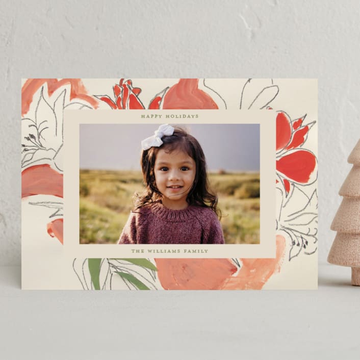 "Holiday Lily" - Holiday Cards in Vermillion by Lise Gulassa - Front