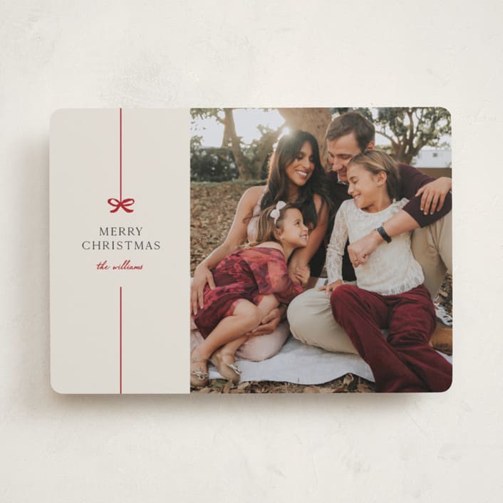 "Bow" - Holiday Cards in Poinsettia by Pixel and Hank - Front