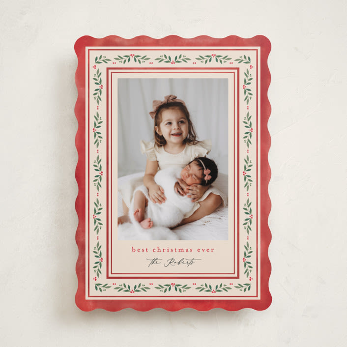 "Floral Folk" - Holiday Cards in Holly Berry by Mansi Verma - Front