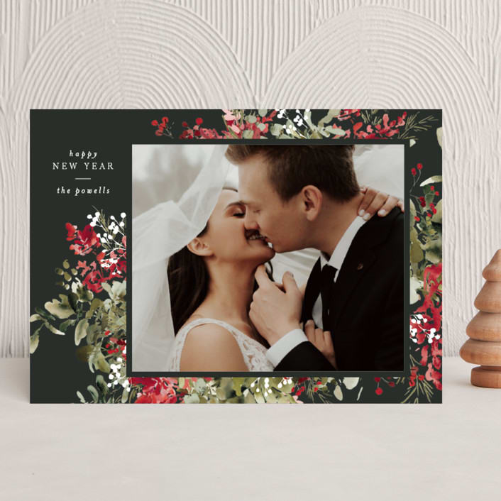 "Holiday Garden" - Holiday Cards in Cranberry by Leah Bisch - Front