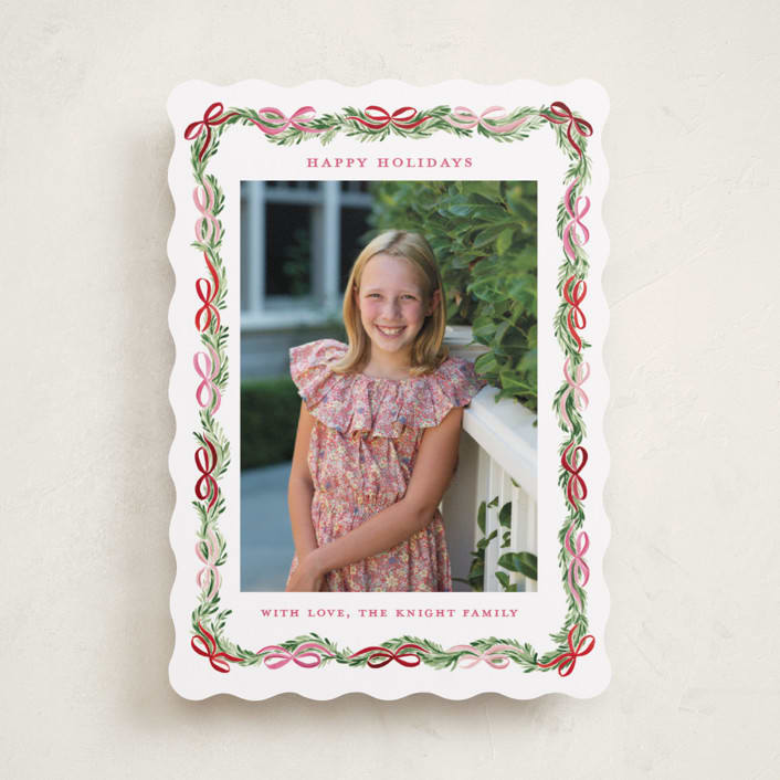 "Boughs of Bows" - Holiday Cards in Candy Cane by Sarah Knight - Front