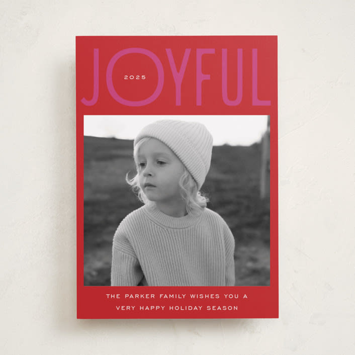 "Fun & Bold Type" - Holiday Cards in Berry by Nazia Hyder - Front