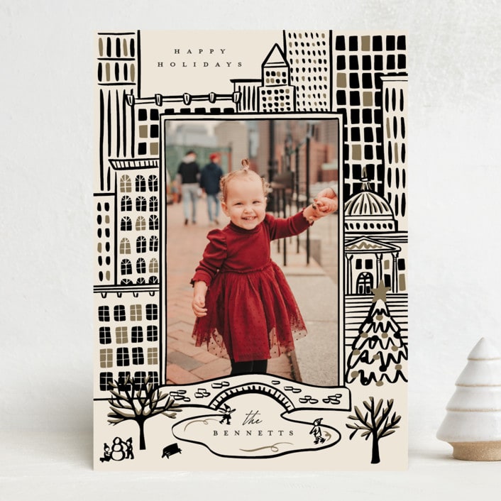 "City Sketch" - Holiday Cards in Licorice by Ekko Studio - Front
