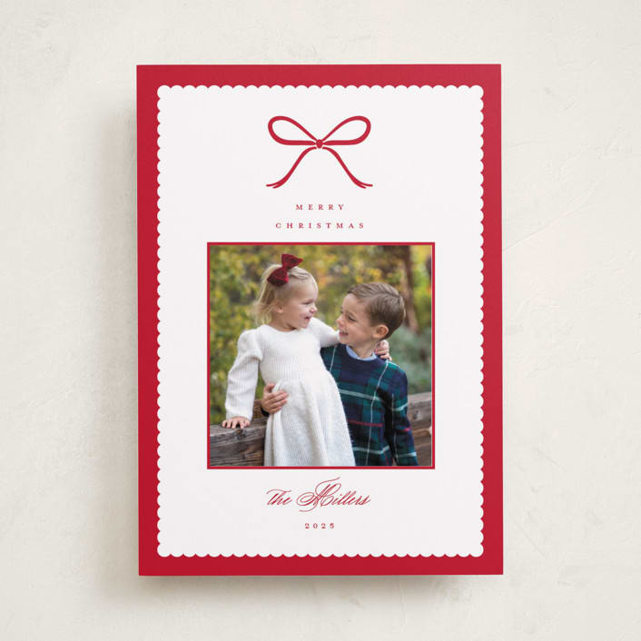 "Scallop Bow" - Holiday Cards in Peppermint by Emily Betts - Front