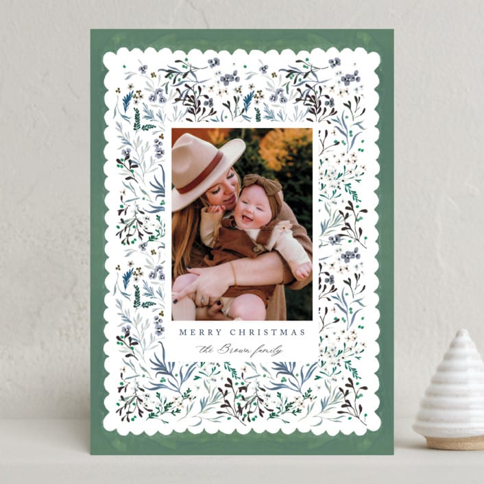 "Wonderland Floral" - Holiday Cards in Pine by Kelly Ventura - Front