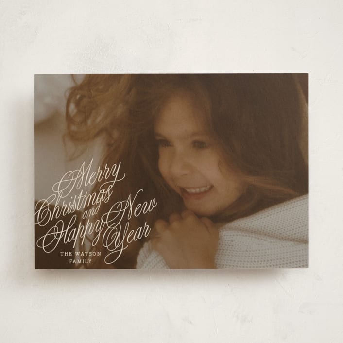 "Scripted Note" - Holiday Cards in Champagne by Baumbirdy - Front