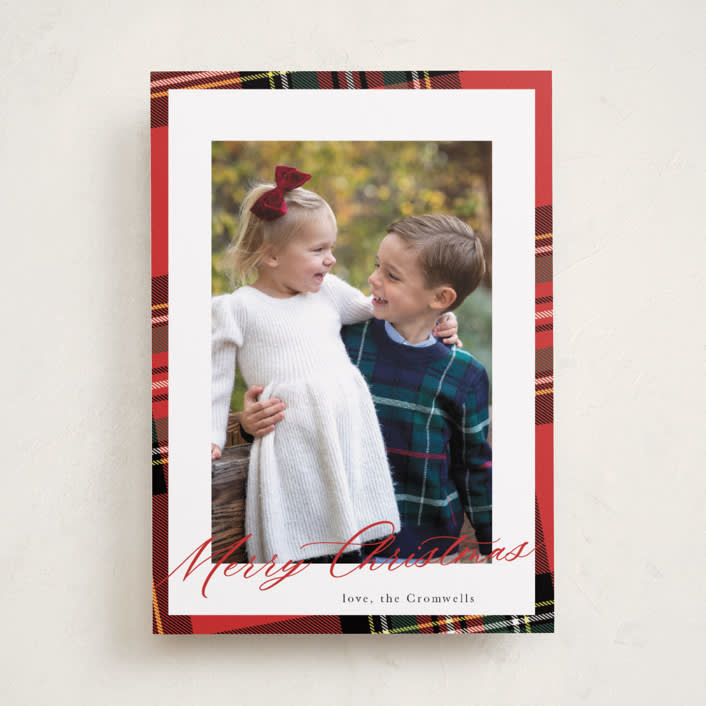 "Yule Plaid" - Holiday Cards in Classic Red by Cindy Reynolds - Front
