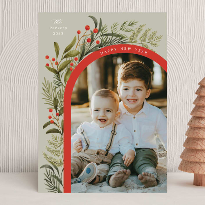 "Lush Arch" - Holiday Cards in Olive by Elly - Front