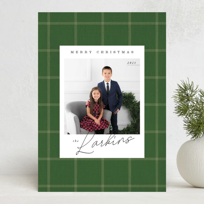 "Farmhouse Plaid" - Holiday Cards in Evergreen by Danie Romrell - Front