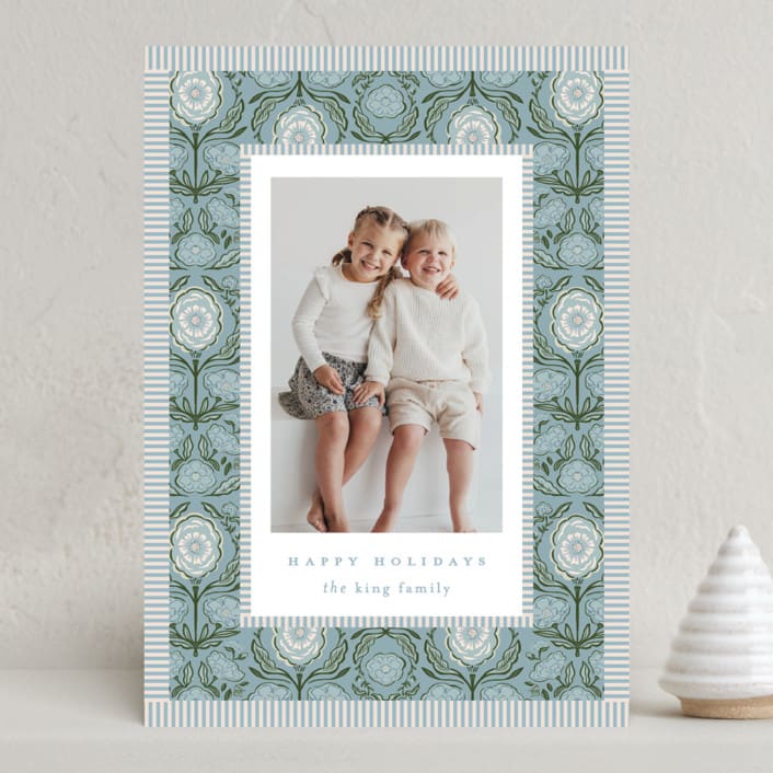 "Cottage Floral" - Holiday Cards in Juniper by Julie Murray - Front