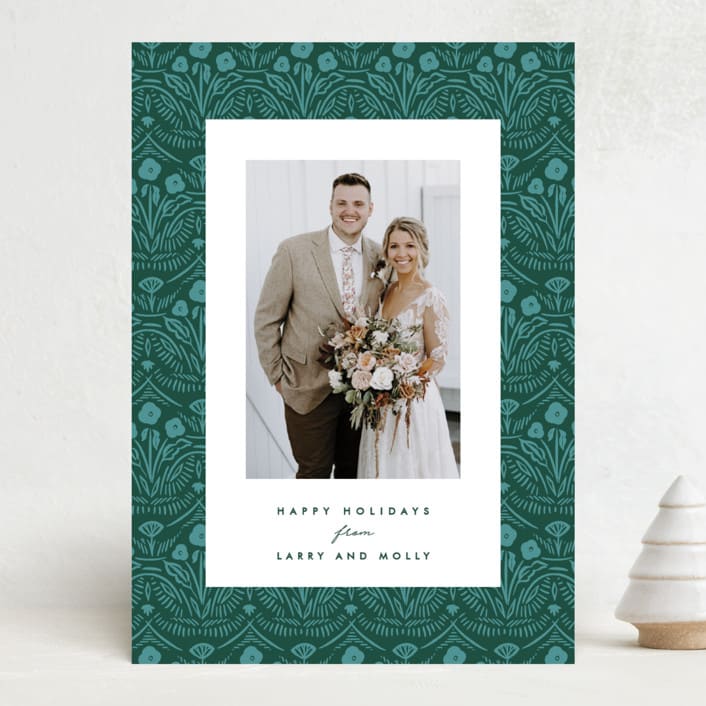 "Winter Folk Floral" - Holiday Cards in Forest by Julie Murray - Front