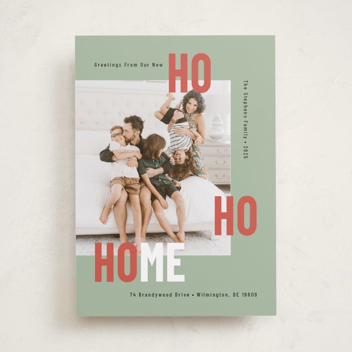 "New Ho Ho Home" - Holiday Cards in Sage by Mary Kay Garttmeier - Front