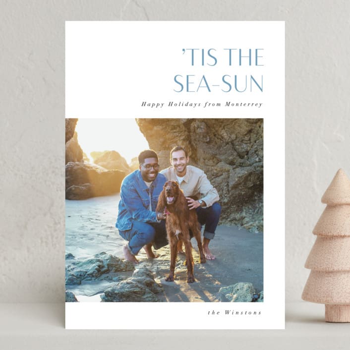 "Tis the Sea-Sun" - Holiday Cards in Sea spray by Corinne Malesic - Front