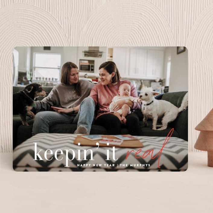 "Keepin' It Real" - Holiday Cards in Poinsettia by Up Up Creative - Front
