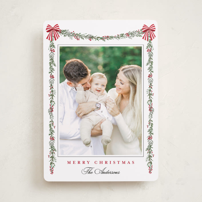 "Holly & Bows" - Holiday Cards in Candy Cane by Susan Moyal - Front